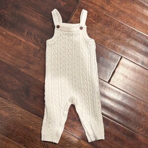 Janie and Jack Cream Knit Overalls